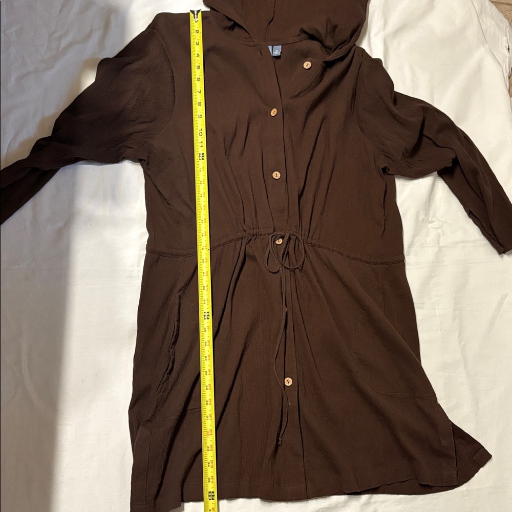 St.John's Bay Brown Ribbed Hooded Button Swim Cover Up SZ 3X Cotton Quiet Luxury - Picture 5 of 10